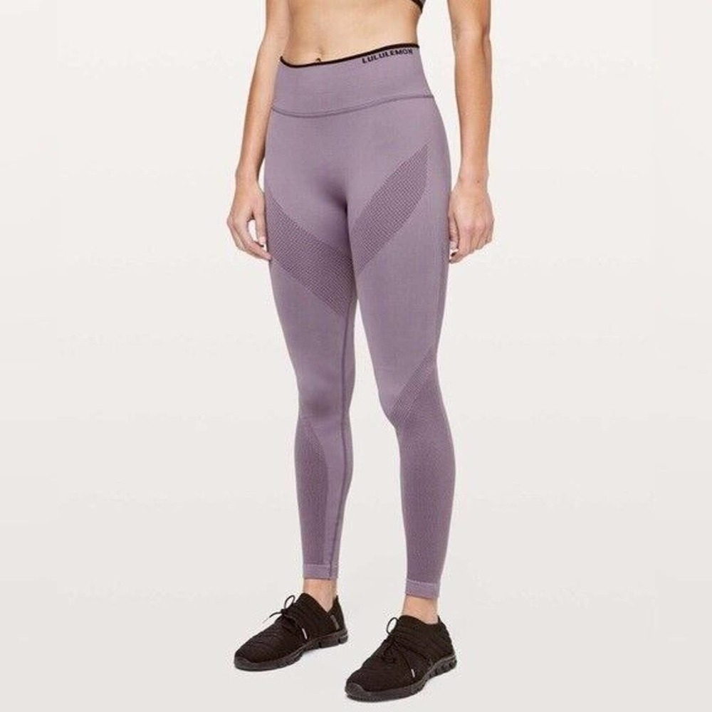 Lululemon Seamless Iconic Sweat Leggings Size 12 Lavender Black Spellout